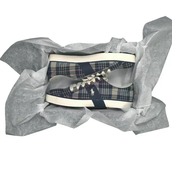New in Box! Vintage Polo Ralph Lauren Giles Sneakers!9.5 Cape Cod Madras Plaid